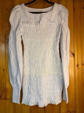 Choosy White Mini Dress with Smocked Detail